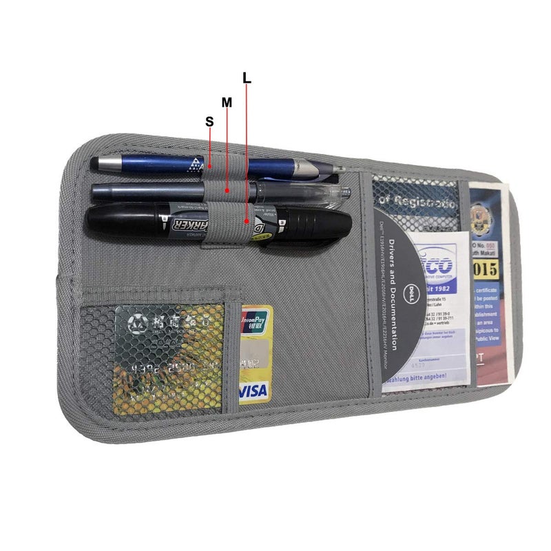 ZugGear Car Sun Visor Organizer, Auto Visor Holder Interior Accessories Pocket Organizer - Car Registration Holder Document Storage Pouch Pen holder - Grey - Image 2
